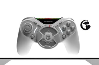 This recreation controller has a pressure suggestions steering wheel lodged within the center